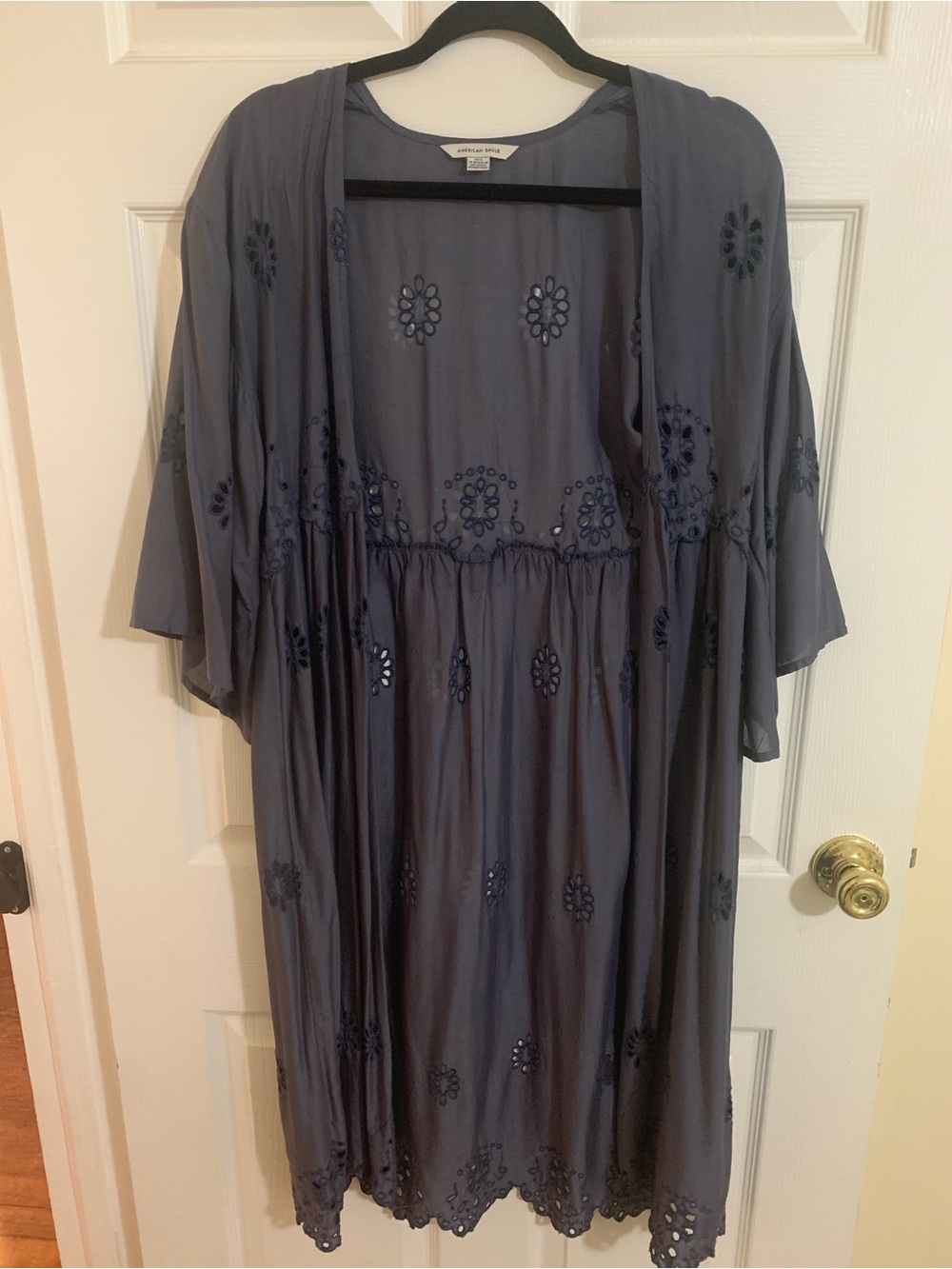 American Eagle Outfitters Navy Sheer Floral Robe Blouse